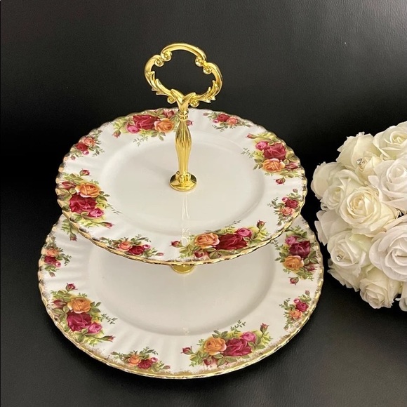 ROYAL ALBERT Old Country Roses Cake Stand two-Tier - Picture 2 of 6